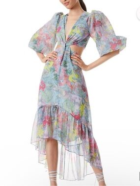ALICE + OLIVIA Katia Twist-Front Floral-Print Georgette Midi Dress